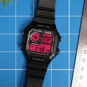 "Pink Sunrise" Casio Royale (AE1200) Custom Digital  Watch Pink Color Mod, New